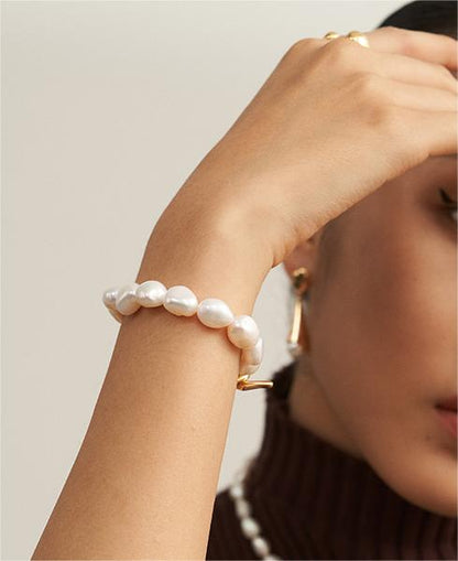 Minimalist French Series Moonlit Pearl Cuff Bracelet- SL0066